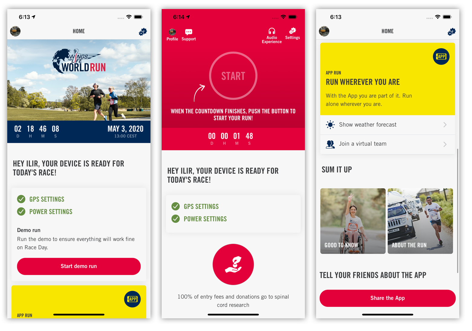 Wings for Life World Run App Übersicht